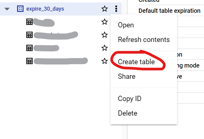 Click Create table.