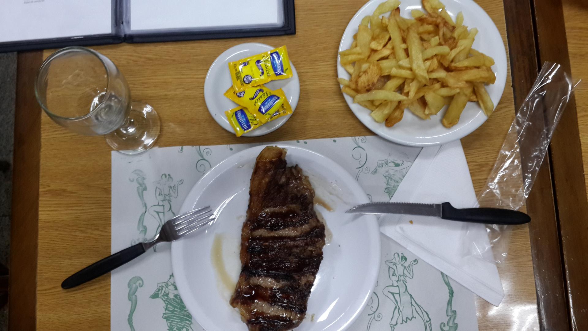 Beef and french fries in Buenos Aires city, Argentina. The ordering process in Spanish wasn't easy but I'm happy for the result.