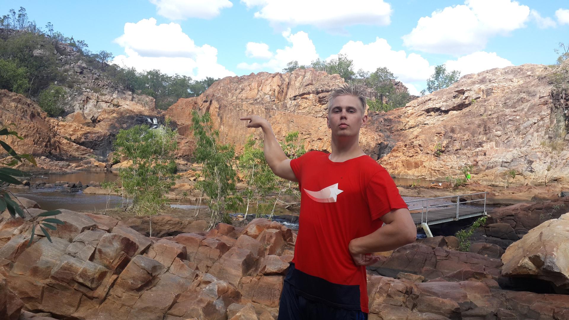 Day 10: Bathing at Edith Falls after a hike in Katherine Corge.