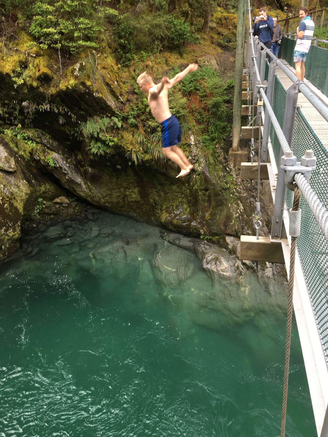 Jumping to Blue Pools - New Zealand.