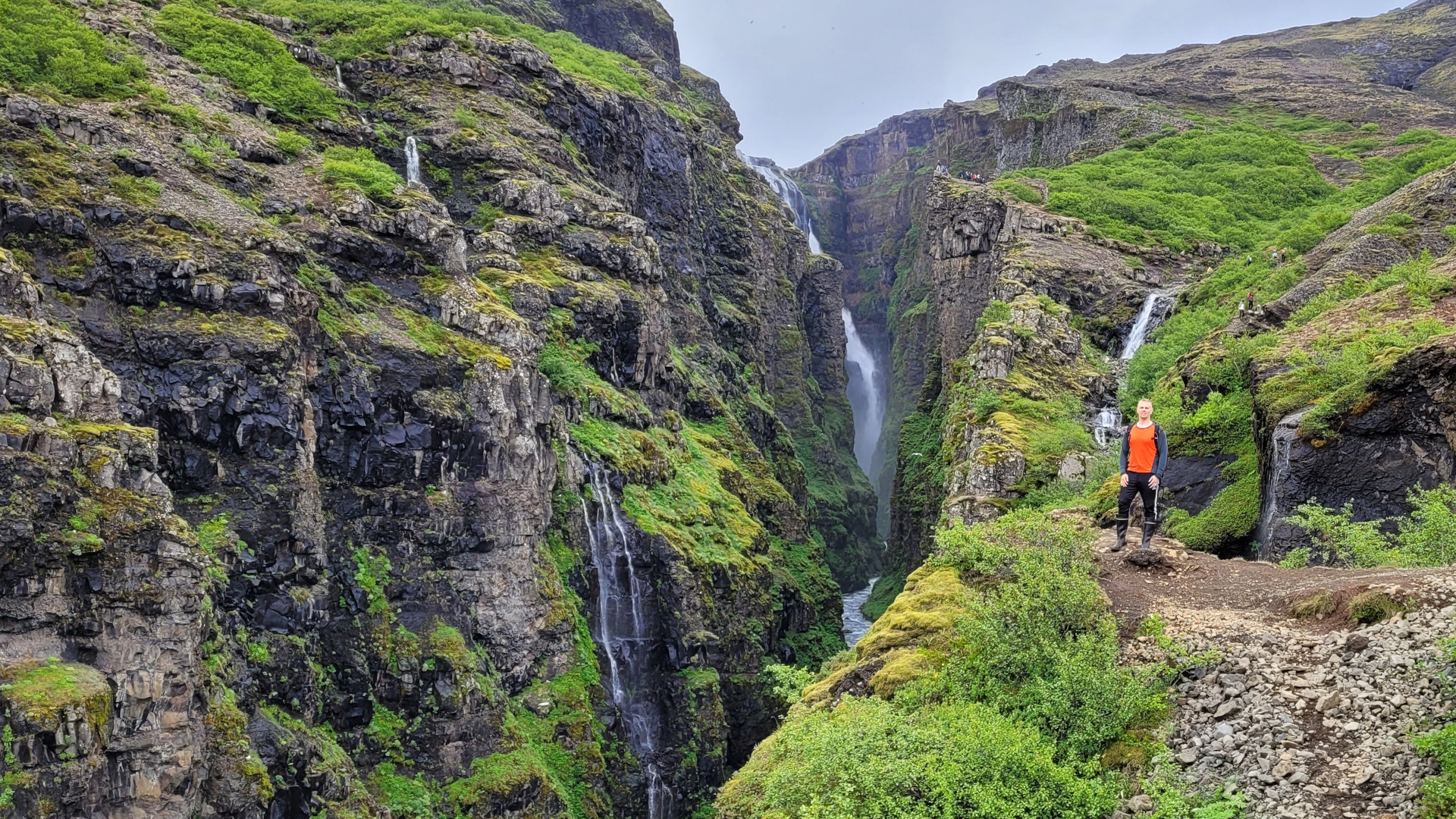 Glymur waterfall hike including two river crossings. The most challenging hike I have ever made!