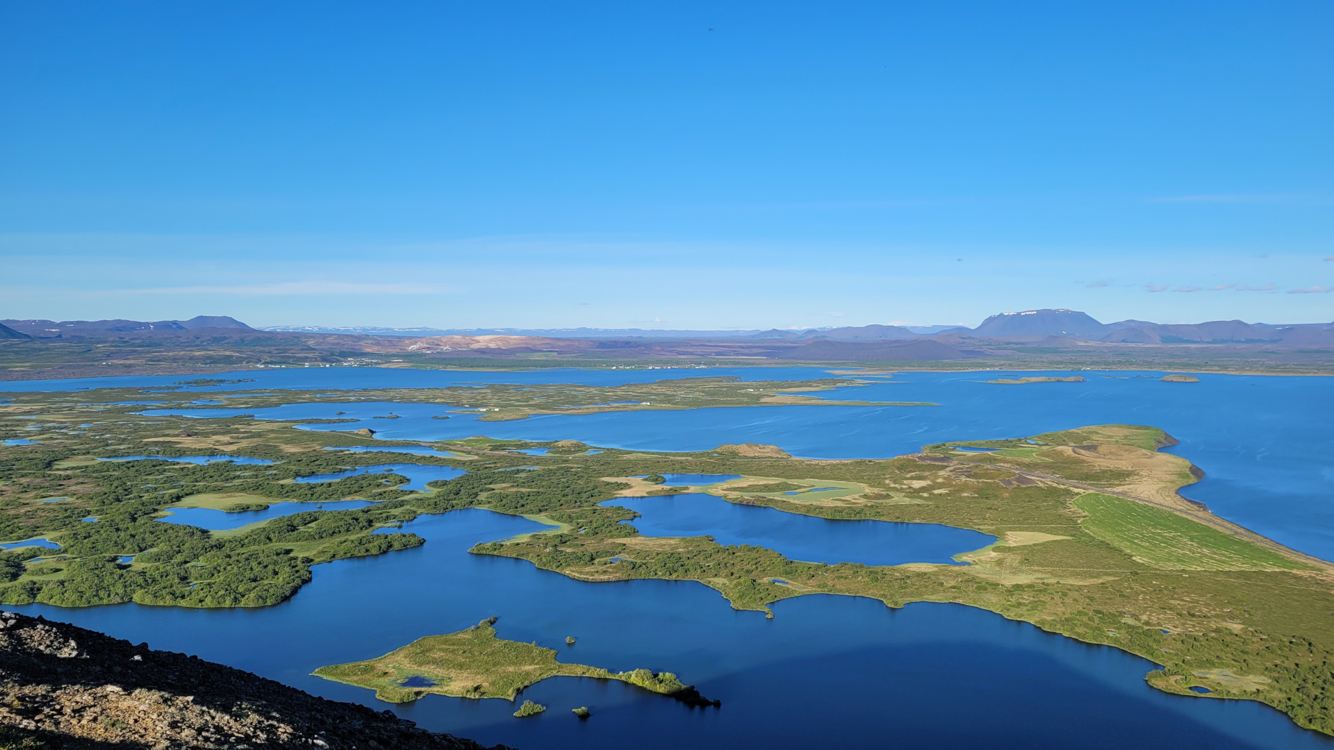 Lake Myvatna from Vindbelgjarfjall mountain in northern Iceland. Views to east.