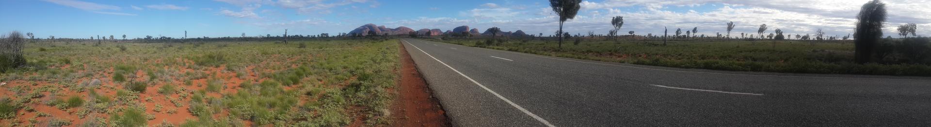 Day 4: The Kata Tjuta can be seen from Uluru even though the distance is more than 50km. Click to enlarge.