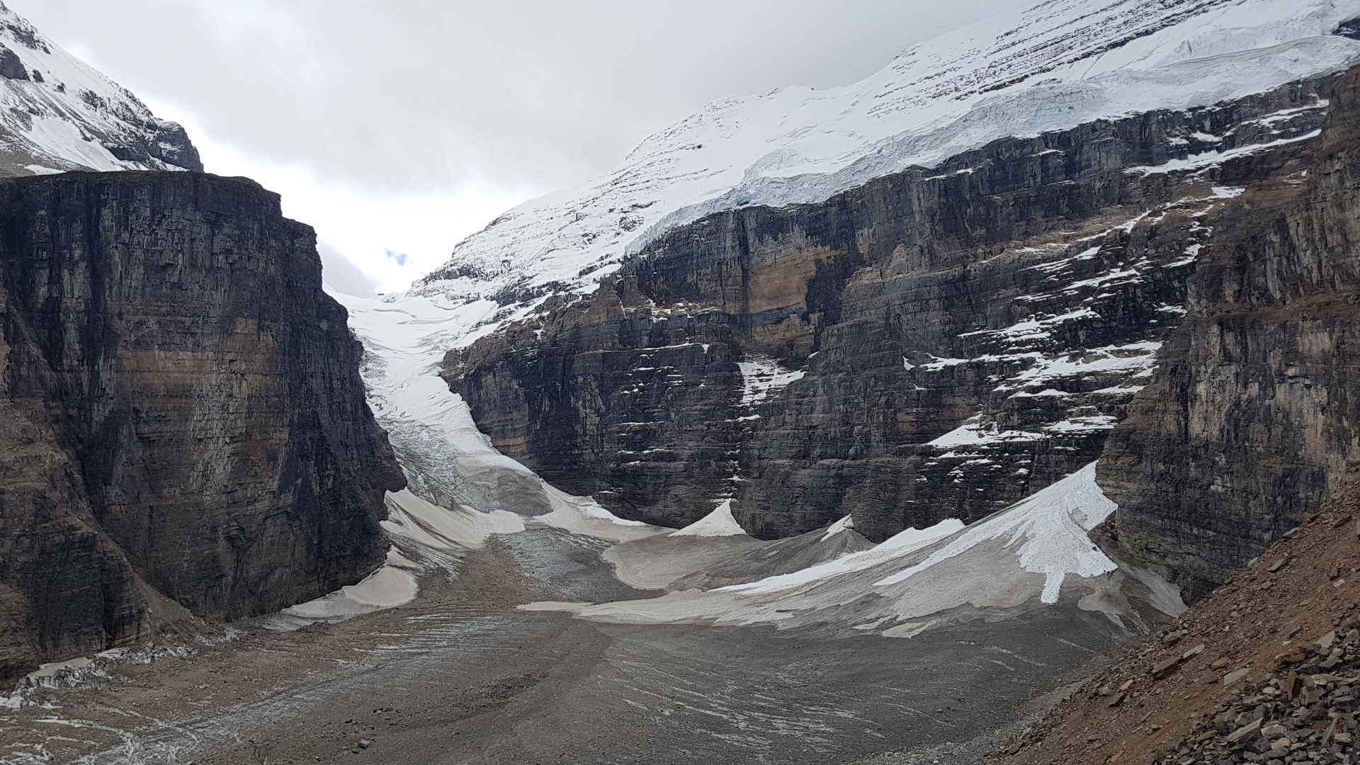 Views to the glacier from the end of Lake Louise hike.