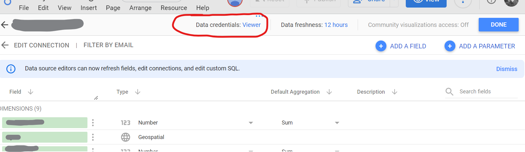 Change BigQuery data source credentials in Looker Studio to enable public sharing.