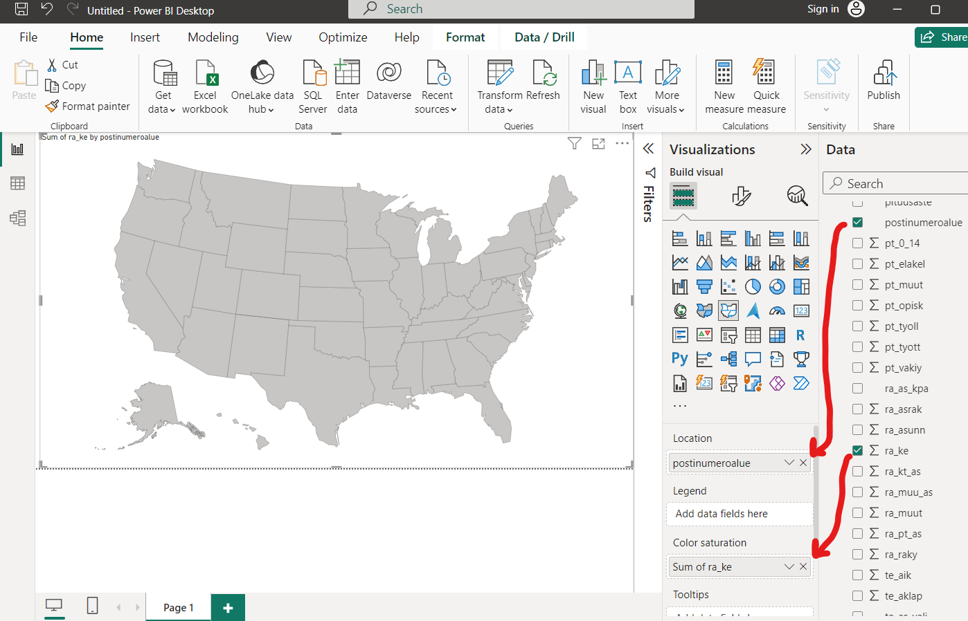 Suomen Postinumeroalueiden Visualisointi Kartalla Power BI Desktopissa   Power Bi Postal Codes Map Variables 