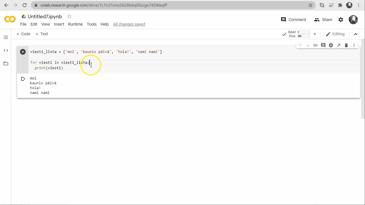 If-lauseen lisääminen For-silmukkaan Python-ohjelmoinnissa.