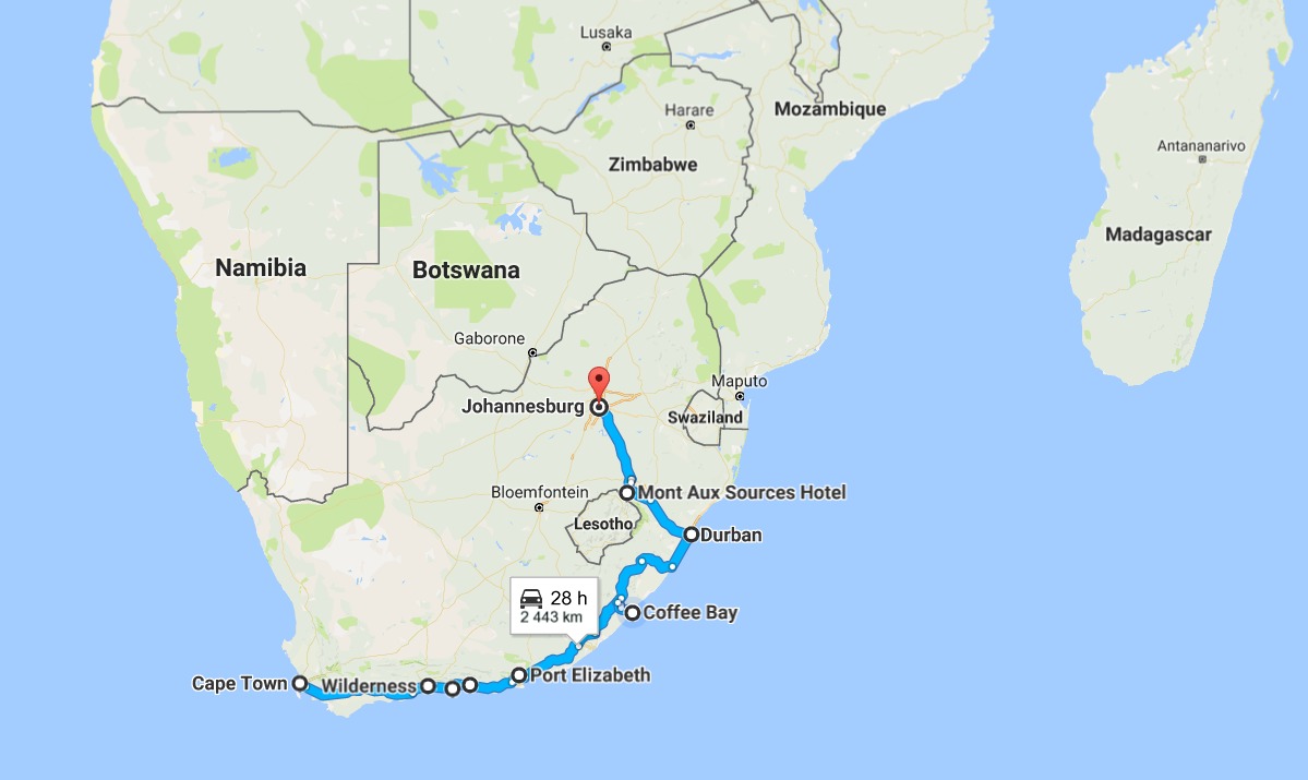 This time we cover the route in South Africa from Cape Town to Durban. The whole route in South Africa: Cape Town - Wilderness - Plettenberg Bay - Storms River - Port Elizabeth - Coffee Bay - Durban - Northern Drakensberg - Johannesburg.