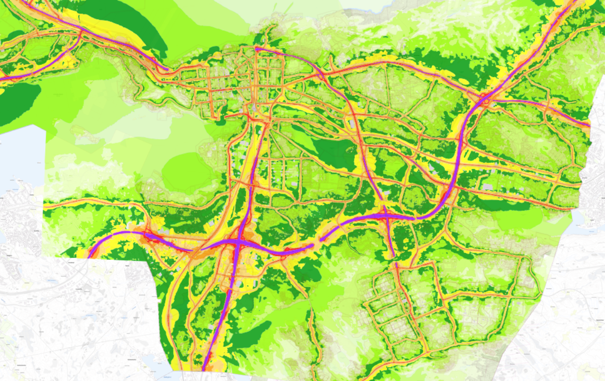 Melukartta. Kuvakaappaus Tampereen kaupungin karttapalvelusta. Melukartta. Kuvakaappaus Tampereen kaupungin karttapalvelusta.