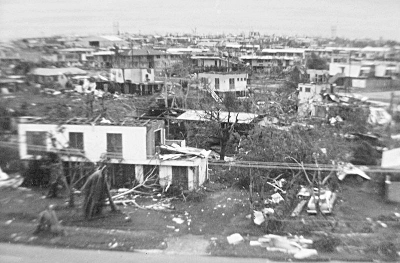 Tracy cyclone in Darwin 1974. Darwin, the destination of our road trip, has been leveled to the ground four times during its 150 years of history. Photo: Billbeee, Wikimedia.